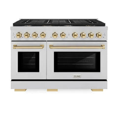 ZLINE Autograph Edition 48 in. 6.7 cu. ft. Paramount Double Oven Gas Range with 8 Burner Cooktop in Stainless Steel - SGRZ-48 - The Home Selection