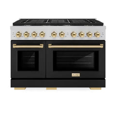 ZLINE Autograph Edition 48 in. 6.7 cu. ft. Paramount Double Oven Gas Range with 8 Burner Cooktop in Stainless Steel with Black Matte Doors - SGRZ-BLM-48 - The Home Selection