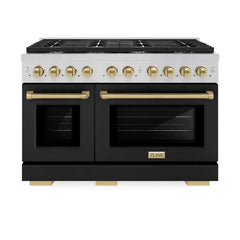 ZLINE Autograph Edition 48 in. 6.7 cu. ft. Paramount Double Oven Gas Range with 8 Burner Cooktop in Stainless Steel with Black Matte Doors - SGRZ-BLM-48 - The Home Selection