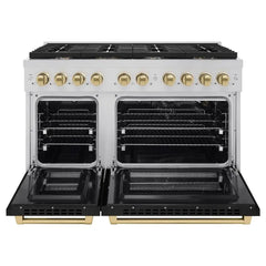 ZLINE Autograph Edition 48 in. 6.7 cu. ft. Paramount Double Oven Gas Range with 8 Burner Cooktop in Stainless Steel with Black Matte Doors - SGRZ-BLM-48 - The Home Selection