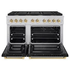 ZLINE Autograph Edition 48 in. 6.7 cu. ft. Paramount Double Oven Gas Range with 8 Burner Cooktop in Stainless Steel with Black Matte Doors - SGRZ-BLM-48 - The Home Selection