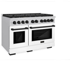 ZLINE Autograph Edition 48 in. 6.7 cu. ft. Paramount Double Oven Gas Range with 8 Burner Cooktop in Stainless Steel with White Matte Doors and Accents - SGRZ-WM-48 - The Home Selection