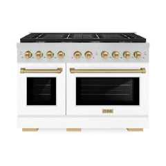 ZLINE Autograph Edition 48 in. 6.7 cu. ft. Paramount Double Oven Gas Range with 8 Burner Cooktop in Stainless Steel with White Matte Doors and Accents - SGRZ-WM-48 - The Home Selection