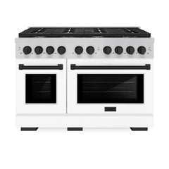 ZLINE Autograph Edition 48 in. 6.7 cu. ft. Paramount Double Oven Gas Range with 8 Burner Cooktop in Stainless Steel with White Matte Doors and Accents - SGRZ-WM-48 - The Home Selection