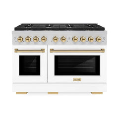 ZLINE Autograph Edition 48 in. 6.7 cu. ft. Paramount Double Oven Gas Range with 8 Burner Cooktop in Stainless Steel with White Matte Doors and Accents - SGRZ-WM-48 - The Home Selection
