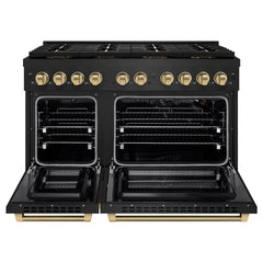 ZLINE Autograph Edition 48 in. 6.7 cu. ft. Paramount Gas Range with 8 Burner DuoPro™ Cooktop and Dual Ovens in Black Stainless Steel - PSGRBZ-48-K - The Home Selection