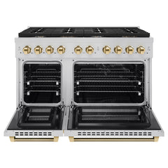 ZLINE Autograph Edition 48-Inch 6.7 cu. ft. Paramount Double Oven Dual Fuel Range with 8 Italian Burners, Convection Ovens - SDRZ-48-KC - The Home Selection