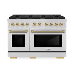 ZLINE Autograph Edition 48-Inch 6.7 cu. ft. Paramount Double Oven Dual Fuel Range with 8 Italian Burners, Convection Ovens - SDRZ-48-KC - The Home Selection