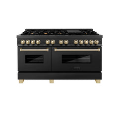 ZLINE Autograph Edition 60" 7.4 cu. ft. Dual Fuel Range with Gas Stove and Electric Oven in Black Stainless Steel with Accents - RABZ-60 - The Home Selection