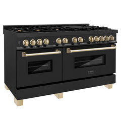 ZLINE Autograph Edition 60" 7.4 cu. ft. Dual Fuel Range with Gas Stove and Electric Oven in Black Stainless Steel with Accents - RABZ-60 - The Home Selection