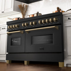 ZLINE Autograph Edition 60" 7.4 cu. ft. Dual Fuel Range with Gas Stove and Electric Oven in Black Stainless Steel with Accents - RABZ-60 - The Home Selection