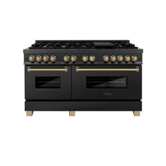ZLINE Autograph Edition 60" 7.4 cu. ft. Dual Fuel Range with Gas Stove and Electric Oven in Black Stainless Steel with Accents - RABZ-60 - The Home Selection