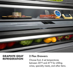 ZLINE Autograph Edition 60 in. 32.2 cu. ft. French Door Built-In Bottom Freezer Refrigerator with Water Dispenser and Ice Maker in Black Stainless Steel with Graphite Gray Interior Helix Handles- GRBIVZ-BS60K - The Home Selection