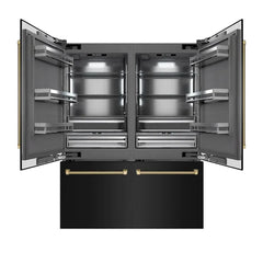ZLINE Autograph Edition 60 in. 32.2 cu. ft. French Door Built-In Bottom Freezer Refrigerator with Water Dispenser and Ice Maker in Black Stainless Steel with Graphite Gray Interior Helix Handles- GRBIVZ-BS60K - The Home Selection