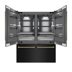 ZLINE Autograph Edition 60 in. 32.2 cu. ft. French Door Built-In Bottom Freezer Refrigerator with Water Dispenser and Ice Maker in Black Stainless Steel with Graphite Gray Interior Helix Handles- GRBIVZ-BS60K - The Home Selection
