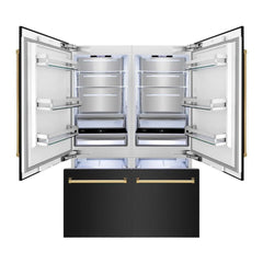 ZLINE Autograph Edition 60 in. 32.2 cu. ft. French Door Built-In Bottom Freezer Refrigerator with Water Dispenser and Ice Maker in Black Stainless Steel with Polished Gold Accents (RBIVZ-BS-60-G) - The Home Selection