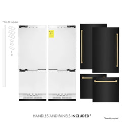 ZLINE Autograph Edition 60 in. 32.2 cu. ft. French Door Built-In Bottom Freezer Refrigerator with Water Dispenser and Ice Maker in Black Stainless Steel with Polished Gold Accents (RBIVZ-BS-60-G) - The Home Selection