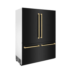 ZLINE Autograph Edition 60 in. 32.2 cu. ft. French Door Built-In Bottom Freezer Refrigerator with Water Dispenser and Ice Maker in Black Stainless Steel with Polished Gold Accents (RBIVZ-BS-60-G) - The Home Selection
