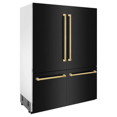 ZLINE Autograph Edition 60 in. 32.2 cu. ft. French Door Built-In Bottom Freezer Refrigerator with Water Dispenser and Ice Maker in Black Stainless Steel with Polished Gold Accents (RBIVZ-BS-60-G) - The Home Selection