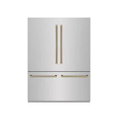 ZLINE Autograph Edition 60 in. 32.2 cu. ft. French Door Built-In Bottom Freezer Refrigerator with Water Dispenser and Ice Maker in Stainless Steel with Graphite Gray Interior Helix Handles - GRBIVZ-30460K - The Home Selection