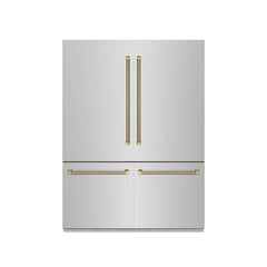 ZLINE Autograph Edition 60 in. 32.2 cu. ft. French Door Built-In Bottom Freezer Refrigerator with Water Dispenser and Ice Maker in Stainless Steel with Graphite Gray Interior Helix Handles - GRBIVZ-30460K - The Home Selection