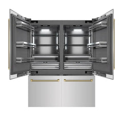 ZLINE Autograph Edition 60 in. 32.2 cu. ft. French Door Built-In Bottom Freezer Refrigerator with Water Dispenser and Ice Maker in Stainless Steel with Graphite Gray Interior Helix Handles - GRBIVZ-30460K - The Home Selection