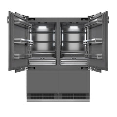 ZLINE Autograph Edition 60 in. 32.2 cu. ft. Panel Ready French Door Built-In Bottom Freezer Refrigerator with Water Dispensers and Ice Makers with Graphite Gray Interior - GRBIV-60 - The Home Selection