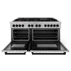 ZLINE Autograph Edition 60 in. 7.4 cu. ft. Legacy Dual Fuel Range with 9 Burner Gas Cooktop and 2 Electric Convection Ovens in DuraSnow® Stainless Steel - RASZ-SN-60 - The Home Selection