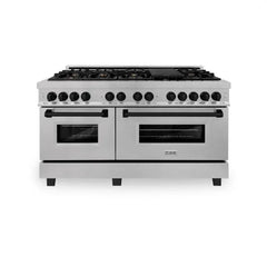 ZLINE Autograph Edition 60 in. 7.4 cu. ft. Legacy Dual Fuel Range with 9 Burner Gas Cooktop and 2 Electric Convection Ovens in DuraSnow® Stainless Steel - RASZ-SN-60 - The Home Selection