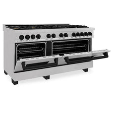 ZLINE Autograph Edition 60 in. 7.4 cu. ft. Legacy Dual Fuel Range with 9 Burner Gas Cooktop and 2 Electric Convection Ovens in DuraSnow® Stainless Steel - RASZ-SN-60 - The Home Selection