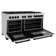ZLINE Autograph Edition 60 in. 7.4 cu. ft. Legacy Dual Fuel Range with 9 Burner Gas Cooktop and 2 Electric Convection Ovens in DuraSnow® Stainless Steel - RASZ-SN-60 - The Home Selection