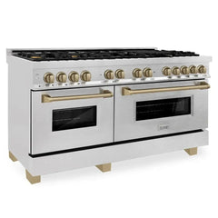 ZLINE Autograph Edition 60 in. 7.4 cu. ft. Legacy Dual Fuel Range with 9 Burner Gas Cooktop and 2 Electric Convection Ovens in DuraSnow® Stainless Steel - RASZ-SN-60 - The Home Selection