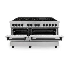ZLINE Autograph Edition 60 in. 7.4 cu. ft. Legacy Dual Fuel Range with 9 Burner Gas Cooktop and 2 Electric Convection Ovens in DuraSnow® Stainless Steel - RASZ-SN-60 - The Home Selection