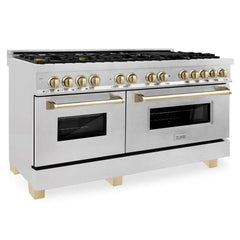 ZLINE Autograph Edition 60 in. 7.4 cu. ft. Legacy Dual Fuel Range with 9 Burner Gas Cooktop and 2 Electric Convection Ovens in DuraSnow® Stainless Steel - RASZ-SN-60 - The Home Selection
