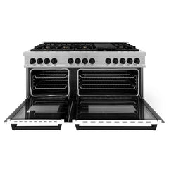 ZLINE Autograph Edition 60 in. 7.4 cu. ft. Legacy Dual Fuel Range with 9 Burner Gas Cooktop and 2 Electric Convection Ovens in DuraSnow® Stainless Steel with White Matte Doors - RASZ-WM-60 - The Home Selection