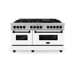 ZLINE Autograph Edition 60 in. 7.4 cu. ft. Legacy Dual Fuel Range with 9 Burner Gas Cooktop and 2 Electric Convection Ovens in DuraSnow® Stainless Steel with White Matte Doors - RASZ-WM-60 - The Home Selection