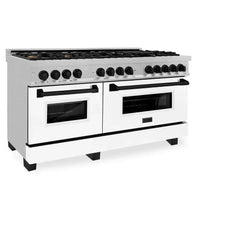 ZLINE Autograph Edition 60 in. 7.4 cu. ft. Legacy Dual Fuel Range with 9 Burner Gas Cooktop and 2 Electric Convection Ovens in DuraSnow® Stainless Steel with White Matte Doors - RASZ-WM-60 - The Home Selection