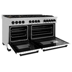 ZLINE Autograph Edition 60 in. 7.4 cu. ft. Legacy Dual Fuel Range with 9 Burner Gas Cooktop and 2 Electric Convection Ovens in DuraSnow® Stainless Steel with White Matte Doors - RASZ-WM-60 - The Home Selection