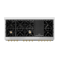 ZLINE Autograph Edition 60 in. 7.4 cu. ft. Legacy Dual Fuel Range with 9 Burner Gas Cooktop and 2 Electric Convection Ovens in Stainless Steel with White Matte Doors - RAZ-WM-60 - The Home Selection