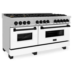 ZLINE Autograph Edition 60 in. 7.4 cu. ft. Legacy Dual Fuel Range with 9 Burner Gas Cooktop and 2 Electric Convection Ovens in Stainless Steel with White Matte Doors - RAZ-WM-60 - The Home Selection