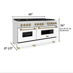 ZLINE Autograph Edition 60 in. 7.4 cu. ft. Legacy Dual Fuel Range with 9 Burner Gas Cooktop and 2 Electric Convection Ovens in Stainless Steel with White Matte Doors - RAZ-WM-60 - The Home Selection
