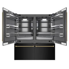 ZLINE Autograph Edition 72 in. 39.6 cu. ft. French Door Built-In Bottom Freezer Refrigerator with Water Dispensers and Ice Makers in Black Stainless Steel with Graphite Gray Interior Helix Handles - GRBITZ-BS72-K - The Home Selection