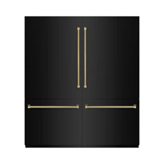 ZLINE Autograph Edition 72 in. 39.6 cu. ft. French Door Built-In Bottom Freezer Refrigerator with Water Dispensers and Ice Makers in Black Stainless Steel with Graphite Gray Interior Helix Handles - GRBITZ-BS72-K - The Home Selection