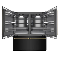 ZLINE Autograph Edition 72 in. 39.6 cu. ft. French Door Built-In Bottom Freezer Refrigerator with Water Dispensers and Ice Makers in Black Stainless Steel with Graphite Gray Interior Helix Handles - GRBITZ-BS72-K - The Home Selection
