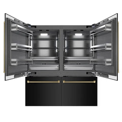 ZLINE Autograph Edition 72 in. 39.6 cu. ft. French Door Built-In Bottom Freezer Refrigerator with Water Dispensers and Ice Makers in Black Stainless Steel with Graphite Gray Interior Helix Handles - GRBITZ-BS72-K - The Home Selection