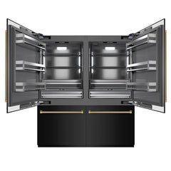 ZLINE Autograph Edition 72 in. 39.6 cu. ft. French Door Built-In Bottom Freezer Refrigerator with Water Dispensers and Ice Makers in Black Stainless Steel with Graphite Gray Interior Helix Handles - GRBITZ-BS72-K - The Home Selection