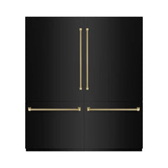 ZLINE Autograph Edition 72 in. 39.6 cu. ft. French Door Built-In Bottom Freezer Refrigerator with Water Dispensers and Ice Makers in Black Stainless Steel with Graphite Gray Interior Helix Handles - GRBITZ-BS72-K - The Home Selection