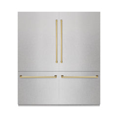 ZLINE Autograph Edition 72 in. 39.6 cu. ft. French Door Built-In Bottom Freezer Refrigerator with Water Dispensers and Ice Makers in DuraSnow® Stainless Steel with graphite Gray Interior - GRBITZ-SN-72 - The Home Selection