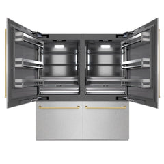 ZLINE Autograph Edition 72 in. 39.6 cu. ft. French Door Built-In Bottom Freezer Refrigerator with Water Dispensers and Ice Makers in DuraSnow® Stainless Steel with graphite Gray Interior - GRBITZ-SN-72 - The Home Selection