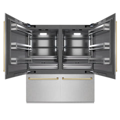 ZLINE Autograph Edition 72 in. 39.6 cu. ft. French Door Built-In Bottom Freezer Refrigerator with Water Dispensers and Ice Makers in DuraSnow® Stainless Steel with graphite Gray Interior - GRBITZ-SN-72 - The Home Selection